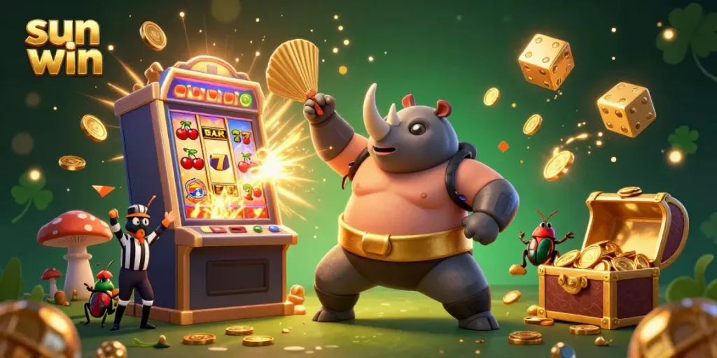 Experience the excitement of sun win with dynamic characters and vibrant casino elements.