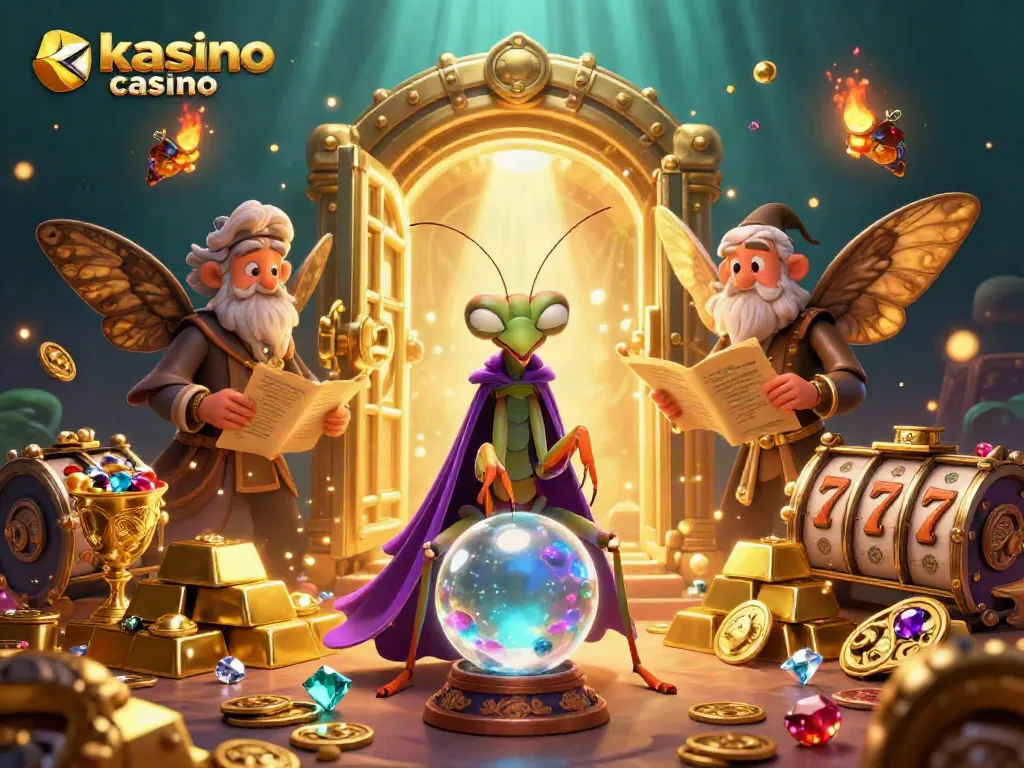 Spin to win at kaasino casino featuring a mystical fortune teller and ancient librarian