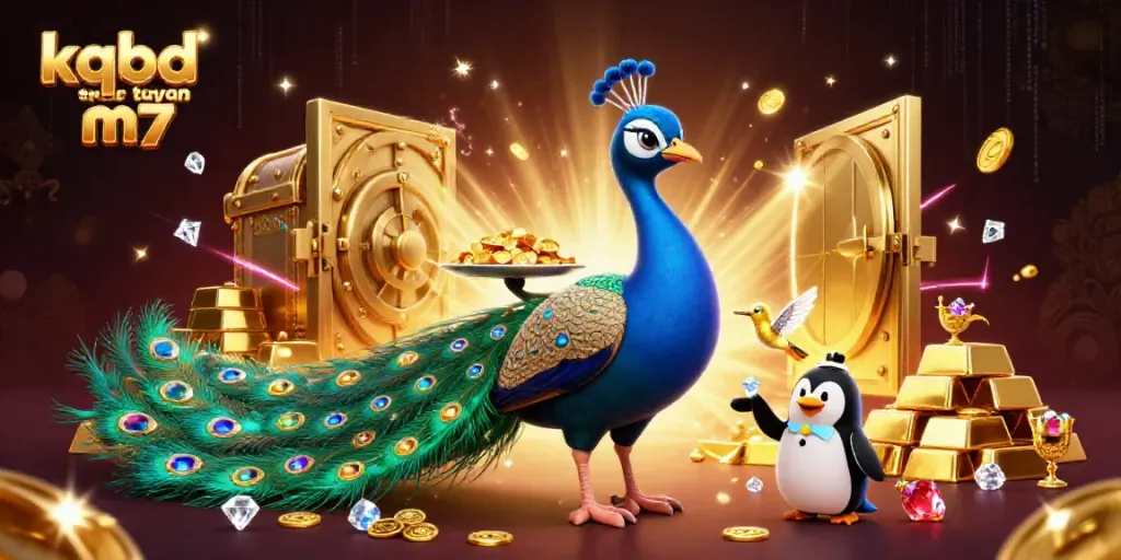 Experience the thrill of kqbd truc tuyen m7 with vibrant peacock and penguin in a dazzling casino scene.