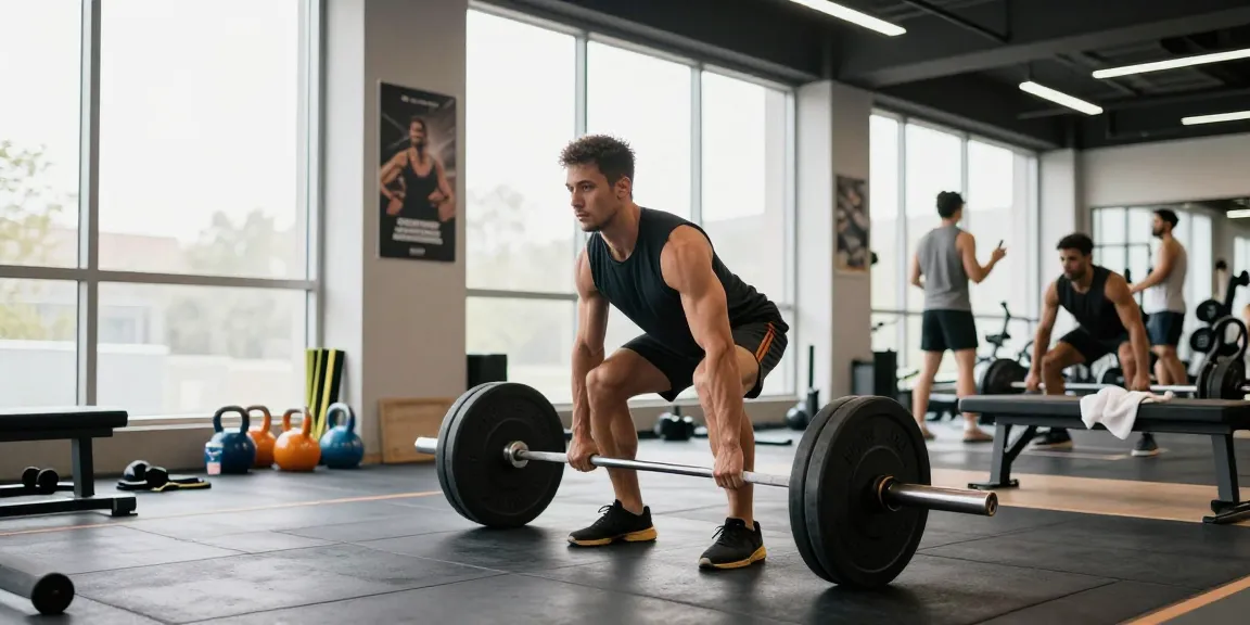 Prime Pharma Steroids: een atleet die deadlifts uitvoert in een moderne sportschool met natuurlijke verlichting.