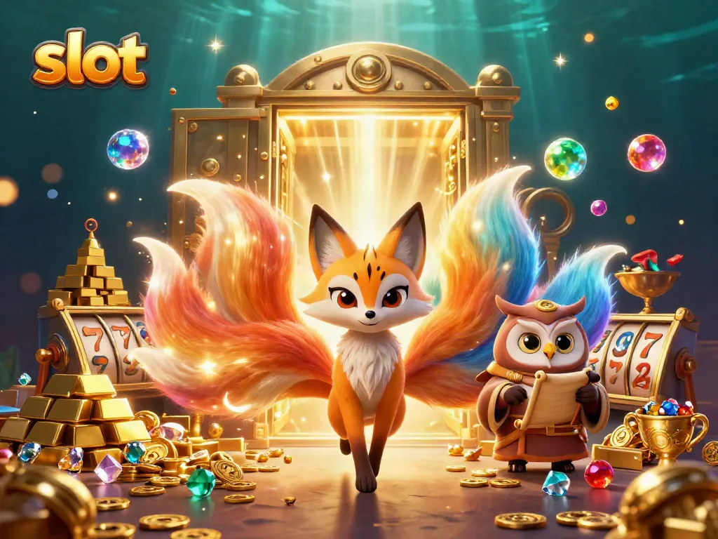 Experience the excitement of slot games amidst colorful treasures and mystical characters.