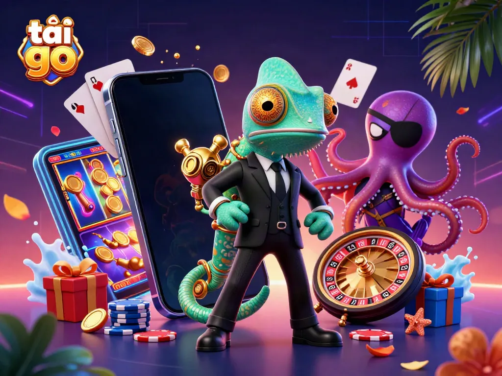 Play exciting games with tải go 88 in this vibrant 3D casino scene featuring animated characters and dynamic gaming elements.