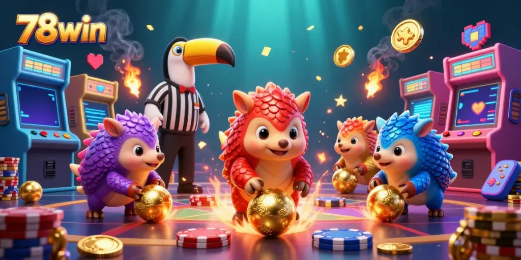 Experience thrilling gameplay at 78win with vibrant pangolins, poker chips, and casino themes.