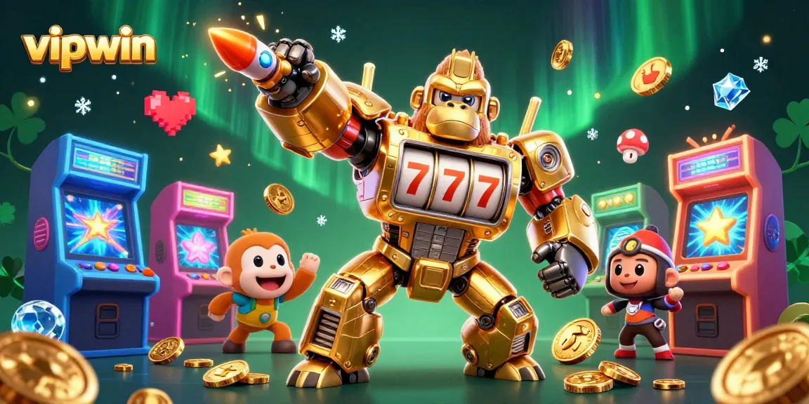 Spin and win with vipwin in a colorful 3D casino-themed illustration featuring dynamic gaming elements.