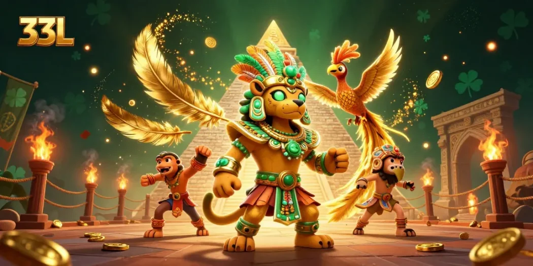 Experience thrilling gameplay at 33L featuring captivating Mayan priest and vibrant casino elements.