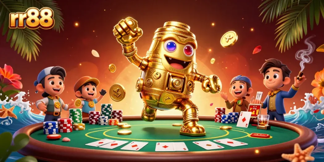 Experience thrilling wins with rr88's dynamic gaming environment, featuring vibrant poker scenes.