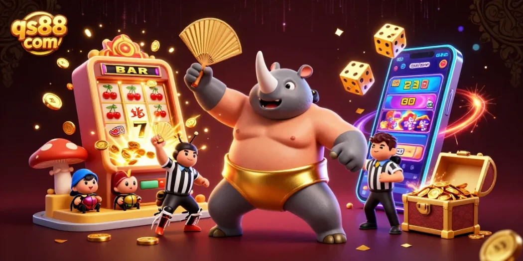 Experience excitement at qs88 com with a thrilling casino scene featuring cartoon characters and vibrant game elements.