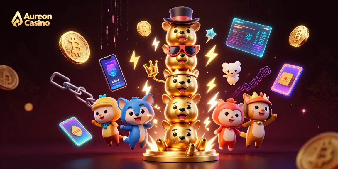 Aureon Casino showcases a vibrant scene with animated totem pole and glowing crypto elements in a thrilling digital casino.