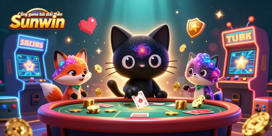 Engage with the Cổng game bài đổi thưởng Sunwin, a vibrant cosmic casino experience showcasing a black hole cat.