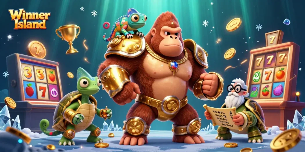 Engage with Winner Island's thrilling slot games featuring vibrant characters and dynamic visuals.